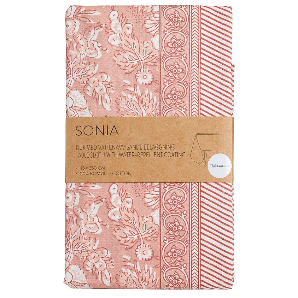 Bordsduk<Fondaco Sonia rosa textilvaxduk 140x250 cm – vattenavvisande duk i bomull