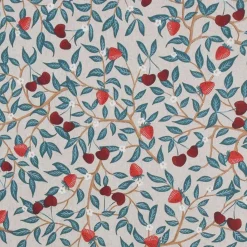 Gardintyger Mönstrade< Strawberry Cherry - Linnelook tyg med Jordgubbar & Körsbär