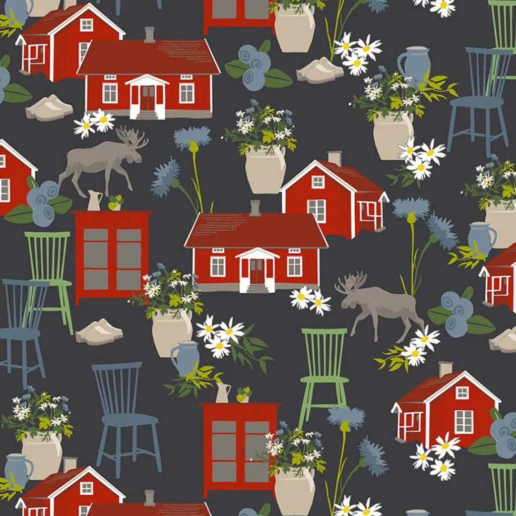 Gardintyger Mönstrade|Arvidssons Textil<Arvidssons textil Strövtåg mörkgrå tyg