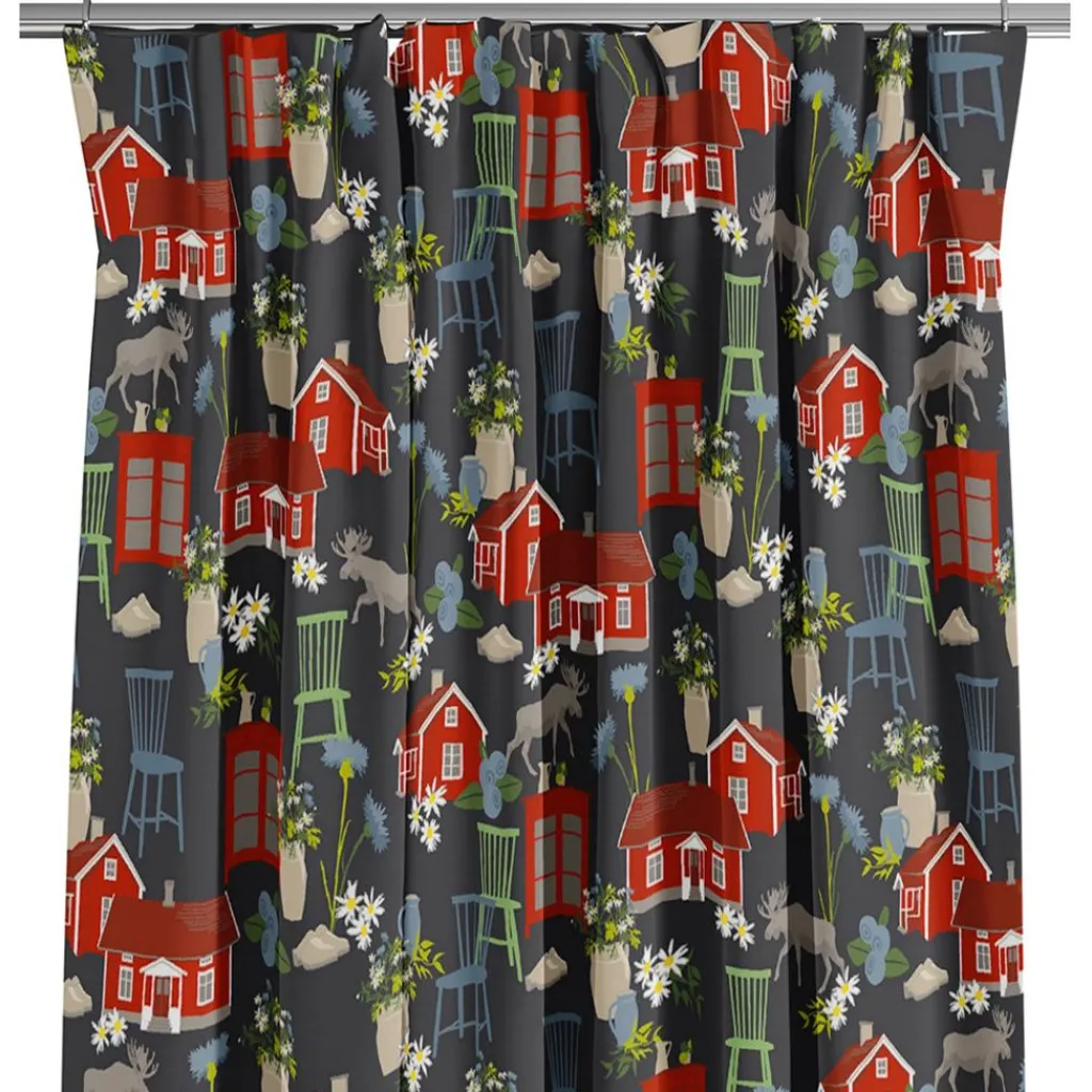 Gardintyger Mönstrade|Arvidssons Textil<Arvidssons textil Strövtåg mörkgrå tyg