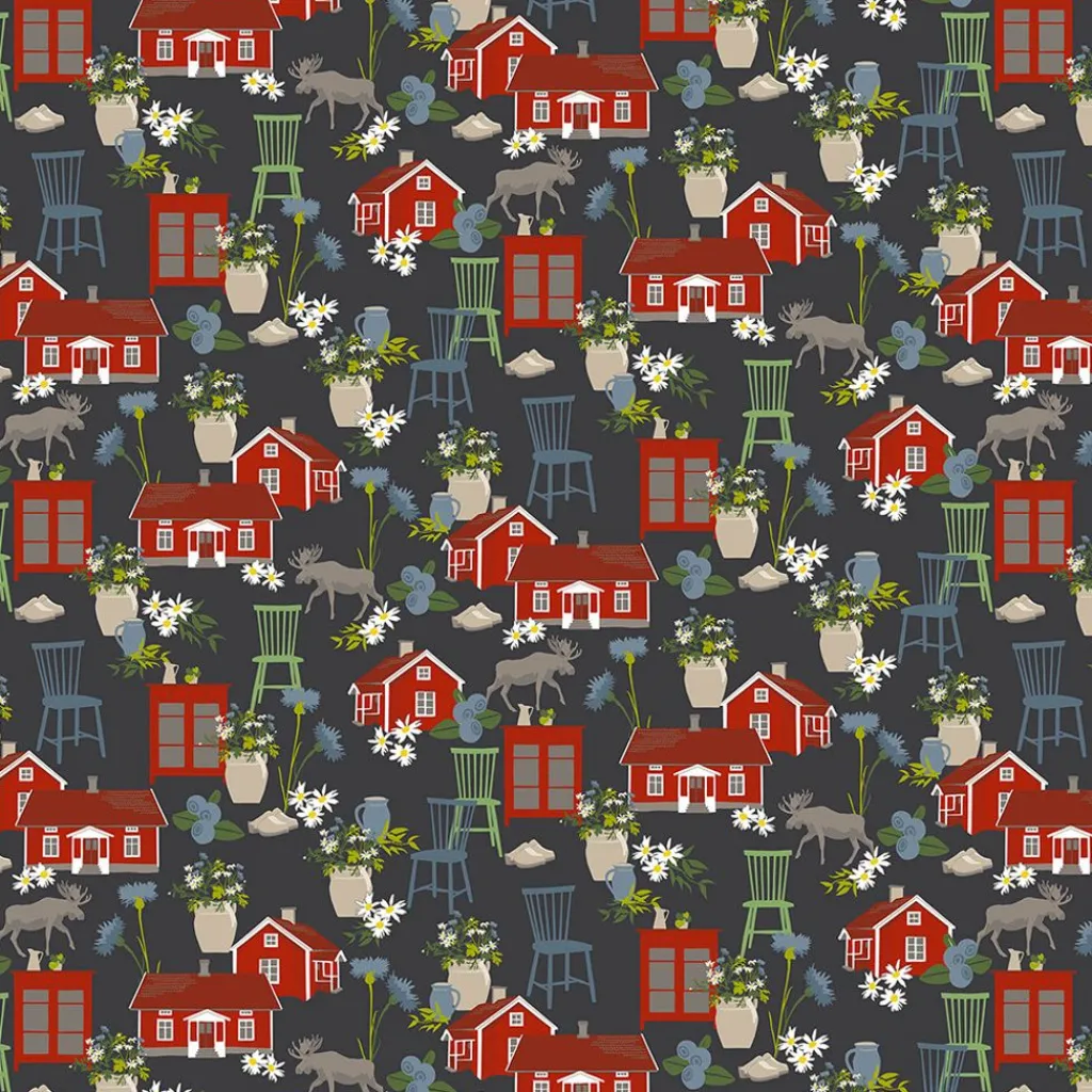 Gardintyger Mönstrade|Arvidssons Textil<Arvidssons textil Strövtåg mörkgrå tyg