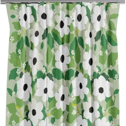 Gardiner Mönstrade<Arvidssons textil Svartöga grön – blommiga gardiner med vita blommor och gröna blad