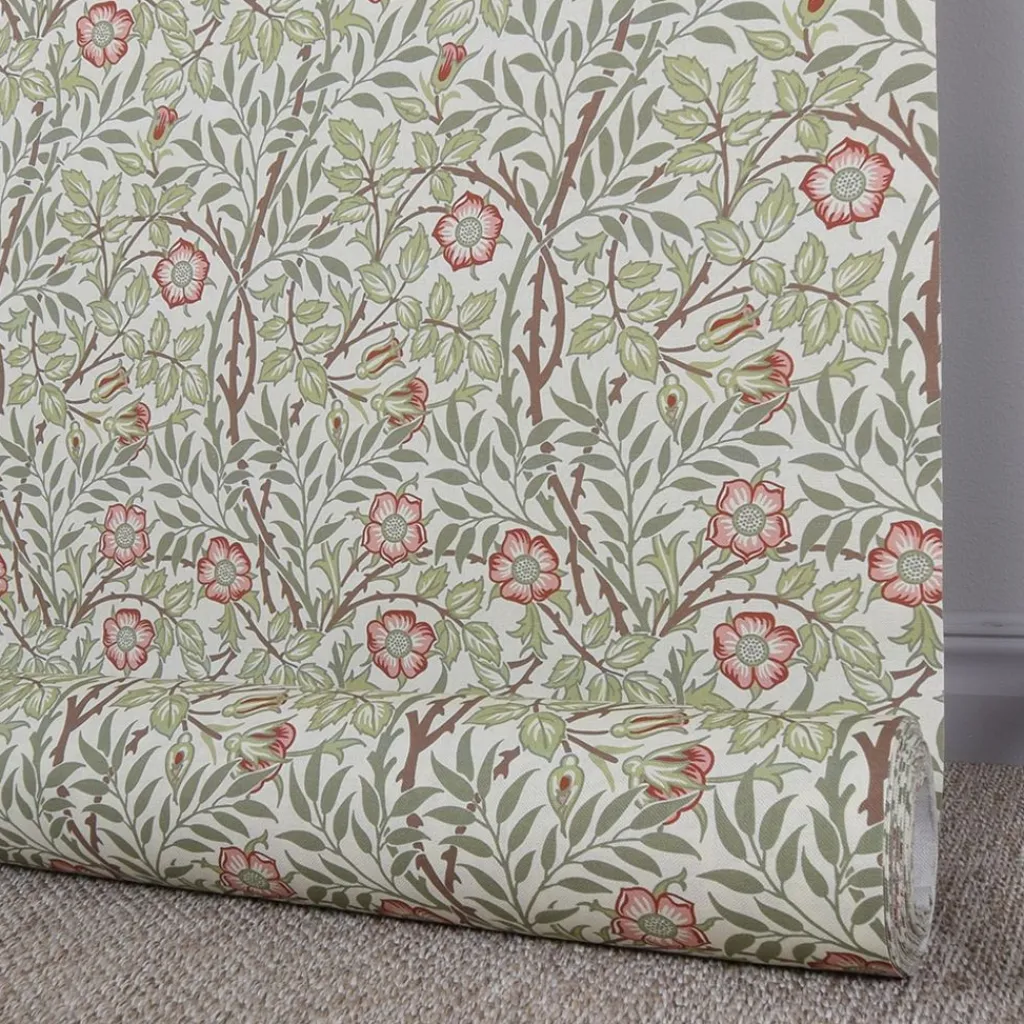 Arts & Crafts Tyger|Gardintyger Mönstrade< Sweet flower vinröd tyg
