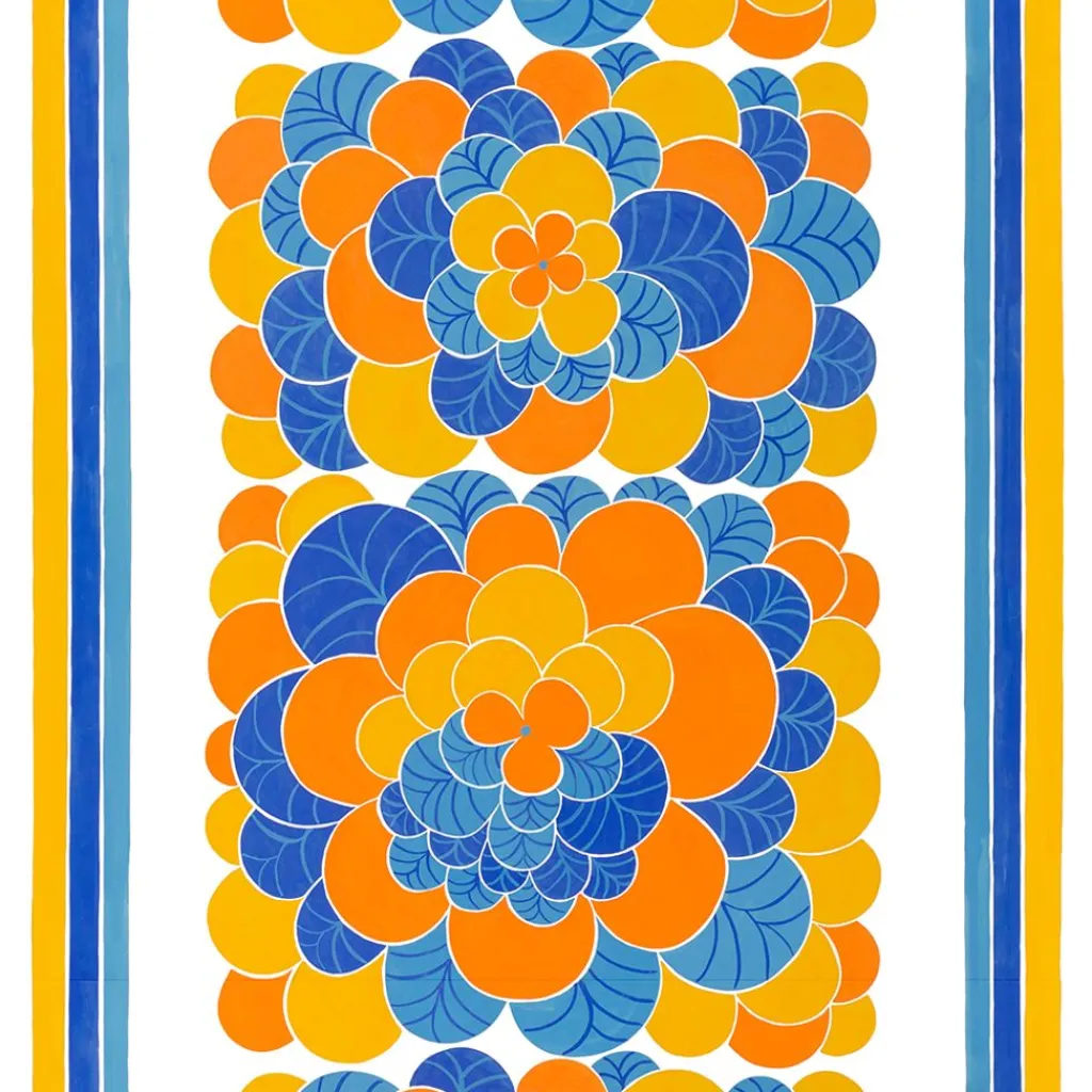 Textilvaxduk<Arvidssons textil Textilvaxduk Cirrus orange-blå