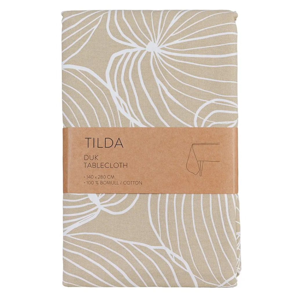 Bordsduk< Tilda beige bordsduk med grafiskt mönster i bomull 140x280cm