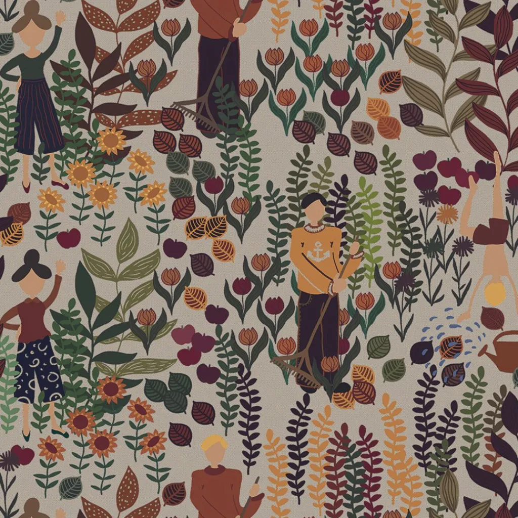 Gardintyger Mönstrade|Arvidssons Textil<Arvidssons textil Trädgård rost/beige linnelook tyg