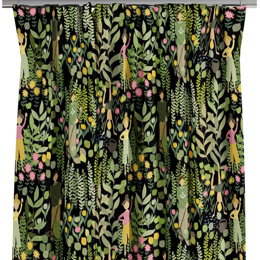 Gardiner Mönstrade<Arvidssons textil Trädgård svart/grön gardiner