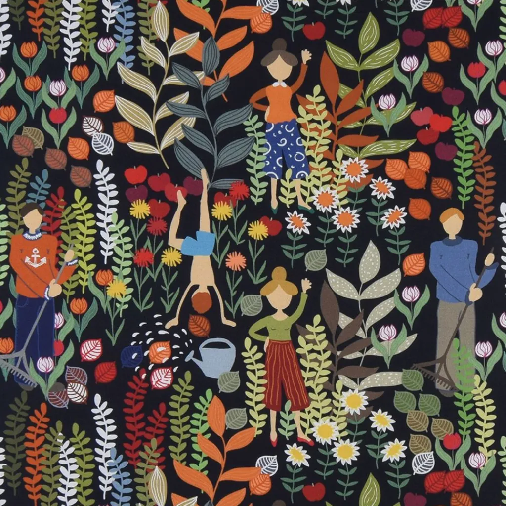 Gardintyger Mönstrade|Arvidssons Textil<Arvidssons textil Trädgård svart/orange tyg