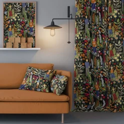 Gardintyger Mönstrade|Arvidssons Textil<Arvidssons textil Trädgård svart/orange tyg