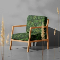 Dynväv< Uteväv botanic grönt tyg med bladmönster till utemöbler