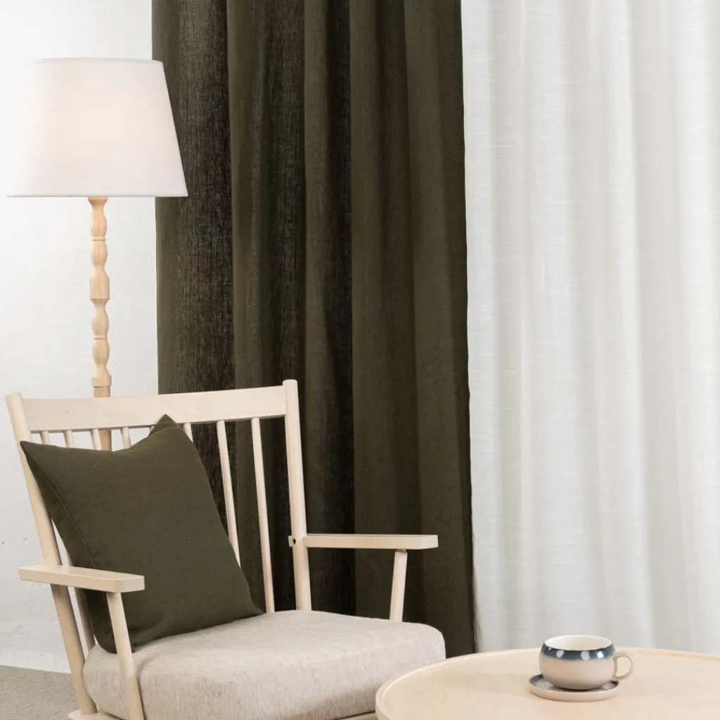 Gardintyger Enfärgade|Linnetyger<Nordisk Textil Verone Linne Grön – Stentvättat 100 % Lin