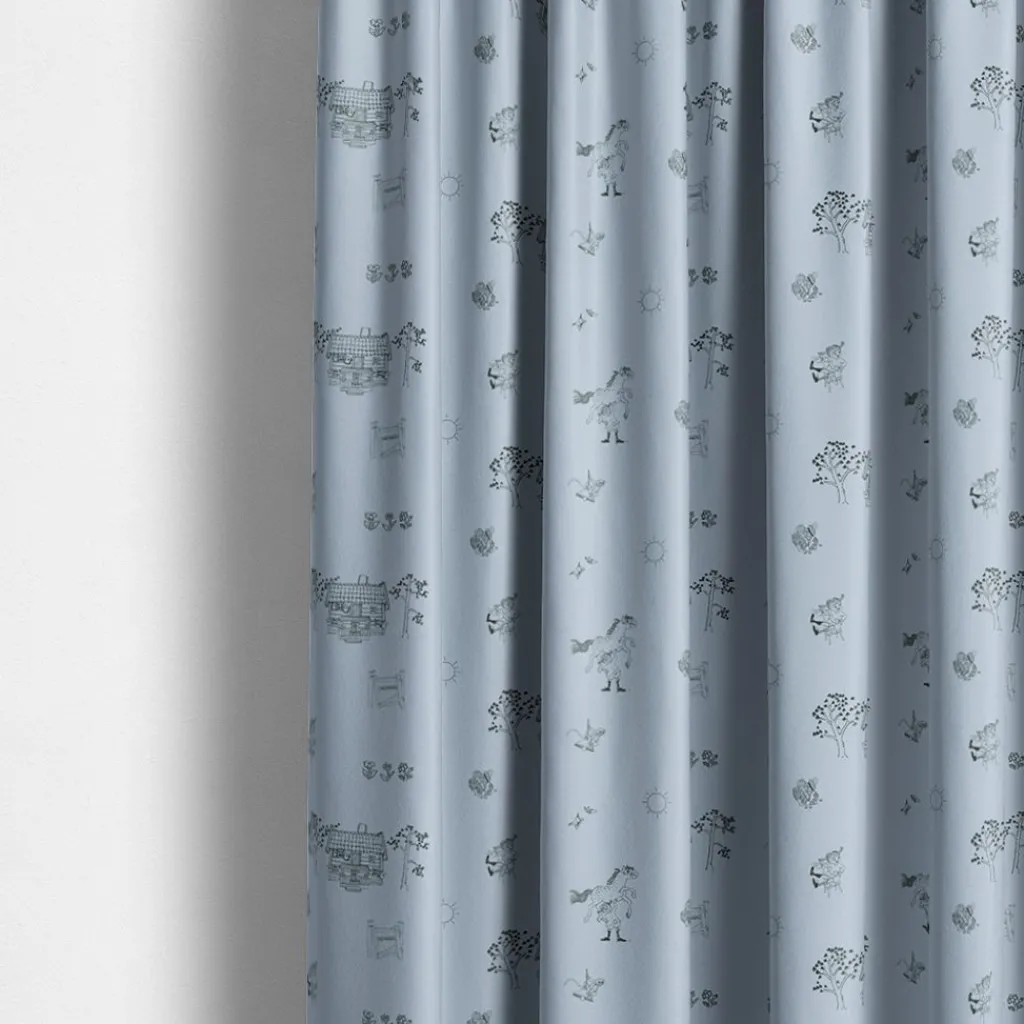 Gardintyger Mönstrade|Barnmönster<Arvidssons textil Villa Villekulla blå tyg