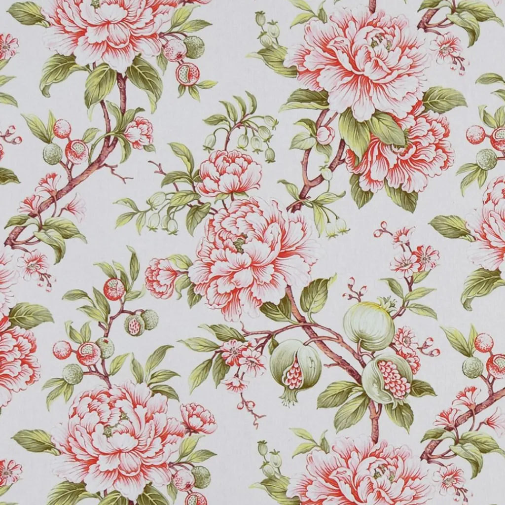 Gardintyger Mönstrade<Nordisk Textil Vivienne blommigt gardintyg med pioner och granatäpplen