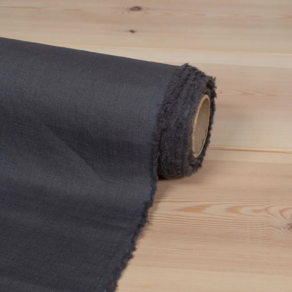Gardintyger Enfärgade|Linnetyger<Nordisk Textil Washed lin/bomull mörkgrå tyg
