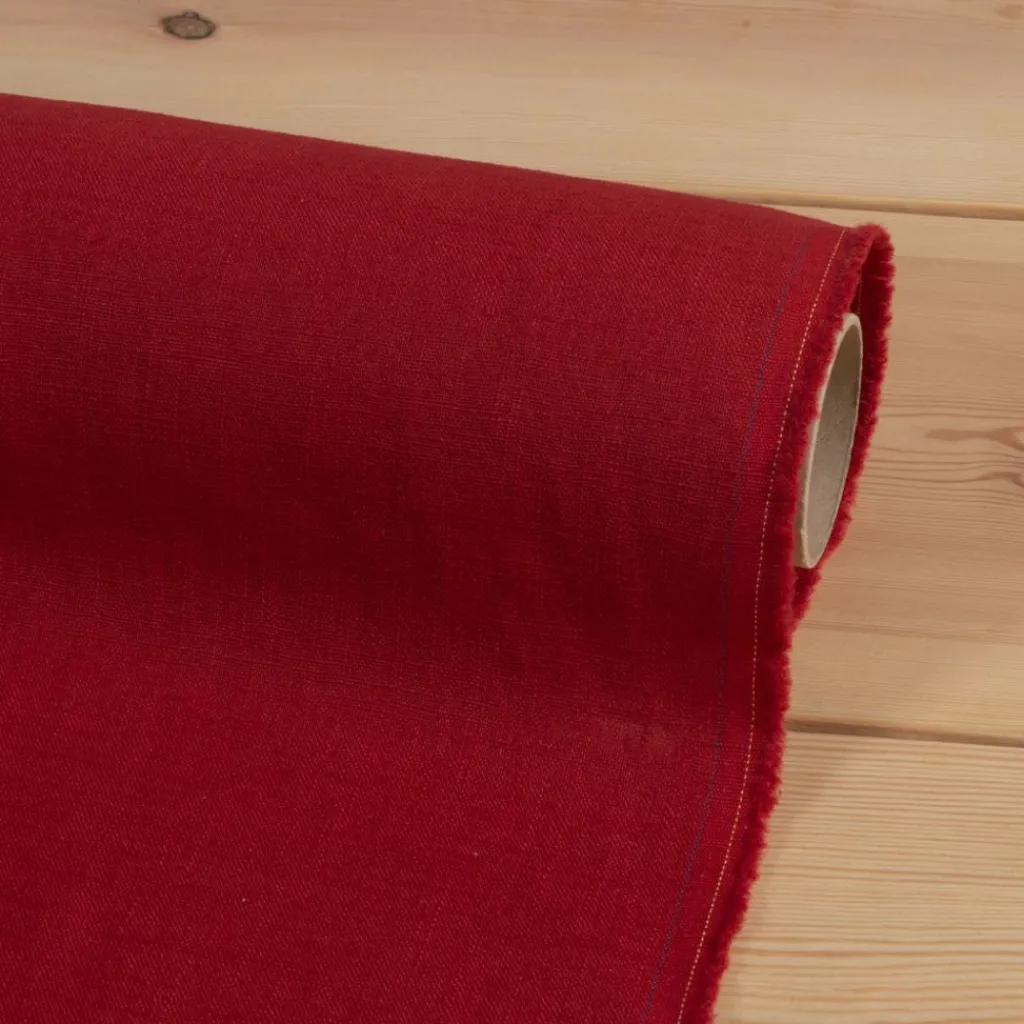 Gardintyger Enfärgade|Linnetyger<Nordisk Textil Washed lin/bomull röd tyg