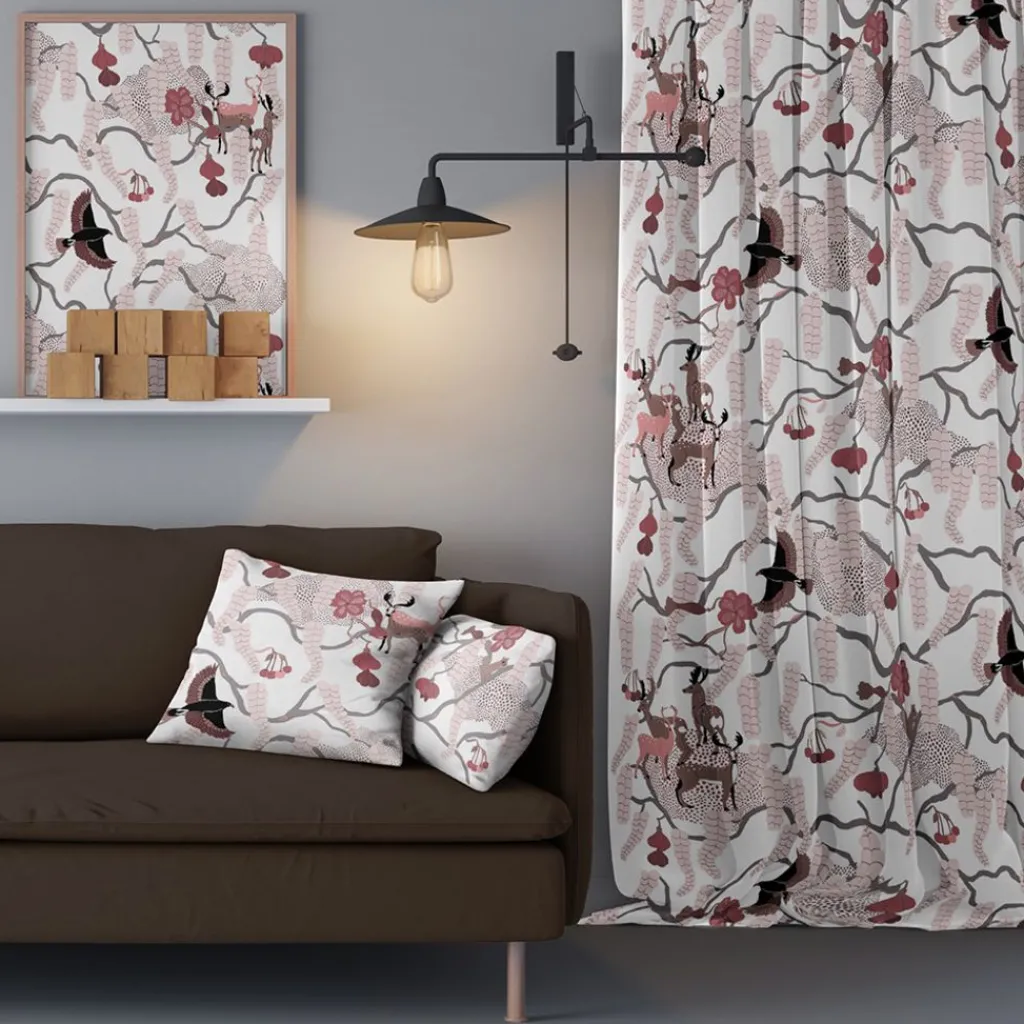 Gardintyger Mönstrade|Rea Gardintyger<Arvidssons textil Yggdrasil rosa tyg
